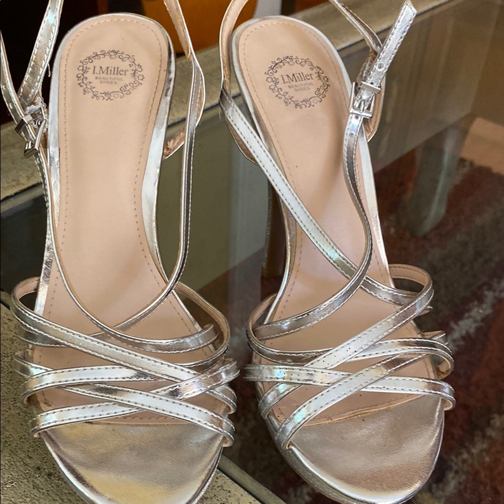Silver Strappy Heels with Slingback Design
